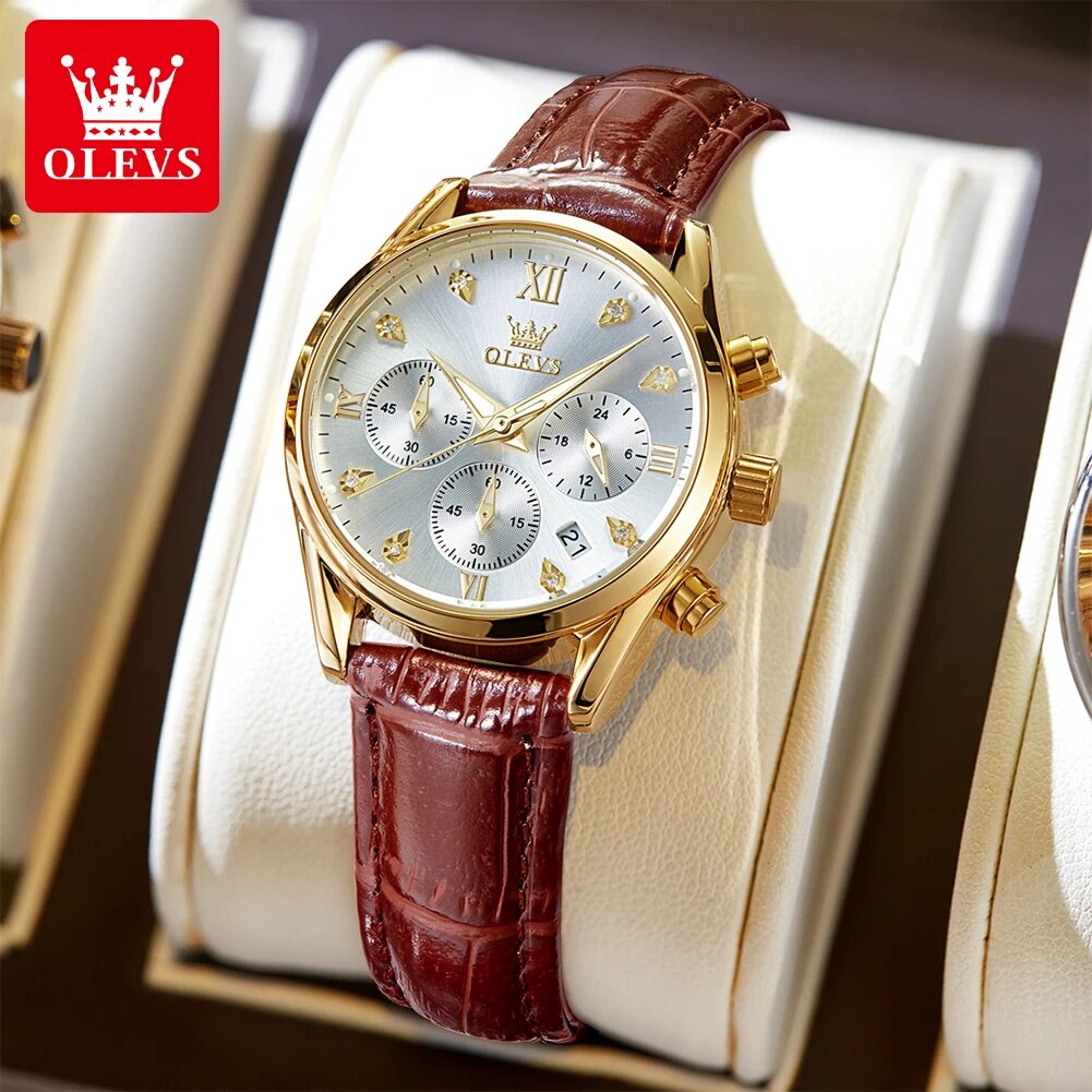Luxury Watch With Leather Strap - OLEVS 5523 Women's Watches Leather Strap