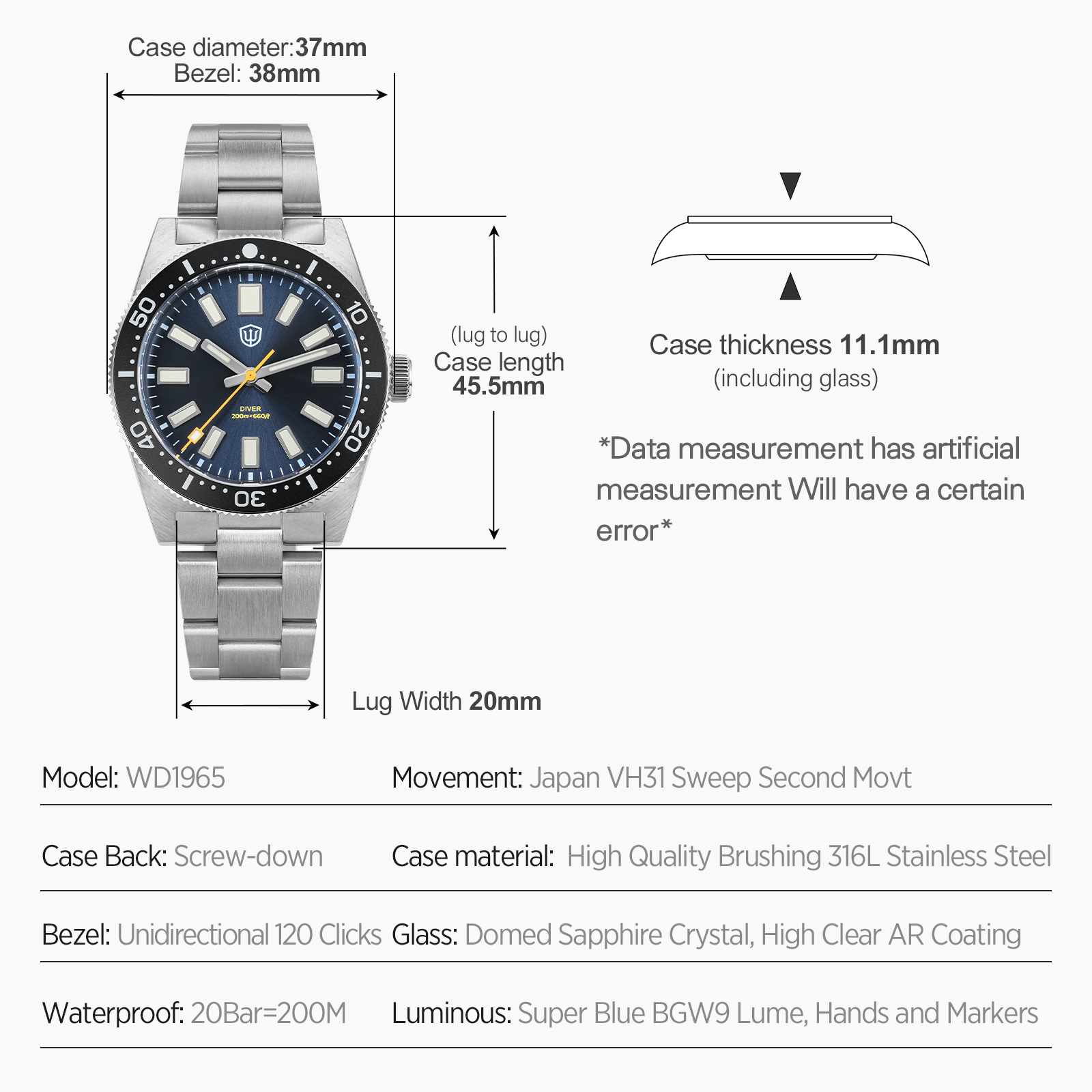 Watchdives 37Mm WD1965 V2 Man  - đánh giá và giá Luxury Watch And Bracelet
